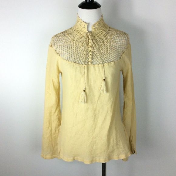 Free People On The Island Crochet Neckline Yoke Blouse Size XS - Picture 4 of 8